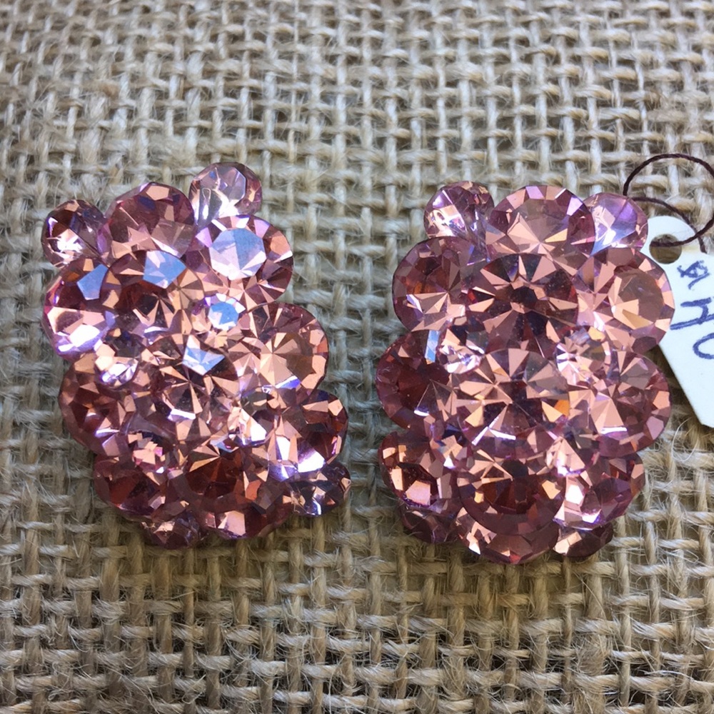 Pink rhinestone clip on earrings